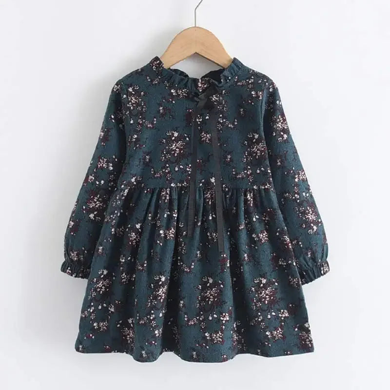 Long Sleeve Knee-Length, Floral Print, Cotton, Casual Autumn Wear – Plush Girls Dress