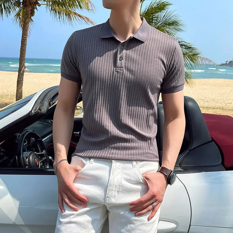 Variant image for Breathable Silk Mesh Mens Polo Shirt, Short Sleeve with Ribbed Collar, Lightweight and Stylish for Summer-26