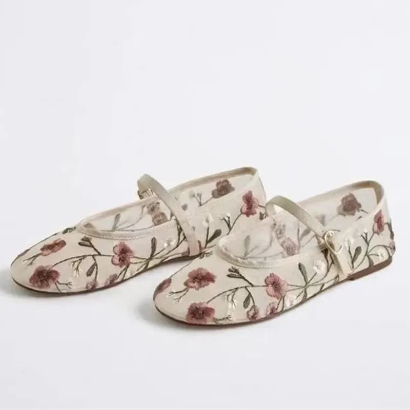 Womens Breathable Ballet Flats - Mary Jane, Mesh, Summer