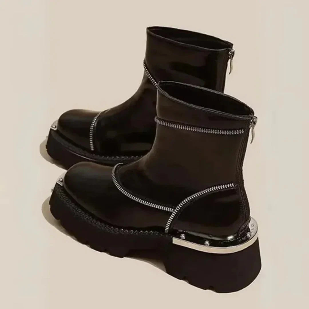 Women's Supportive Ankle Boots - Asymmetric Zip, Patent