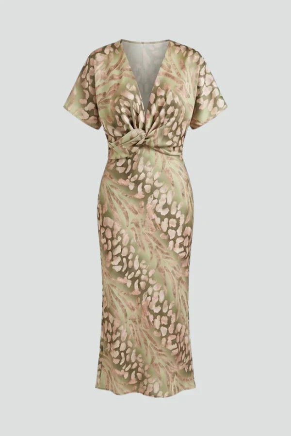 Light Women’s Wrap Dress - Flattering Twisted Knot V-Neck, Printed Polyester, For Party