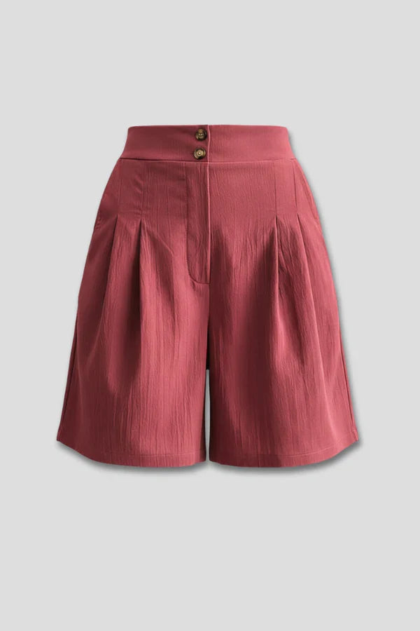 Plush women's shorts - high-waist, wide-leg, relaxed-fit, polyester, everyday wear