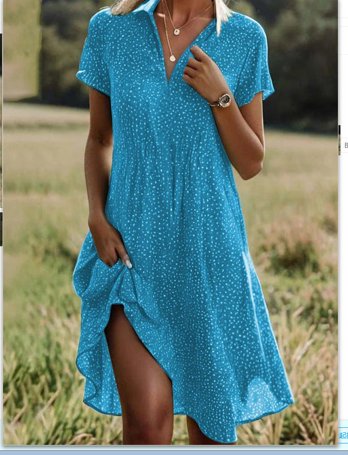 Plush women's dress - scoop neck, flowy mid-length silhouette, geometric print, casual everyday wear