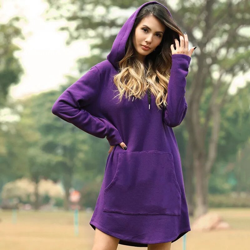 Plush Cozy Women's Hoodie Dress - Longline Brushed Knit