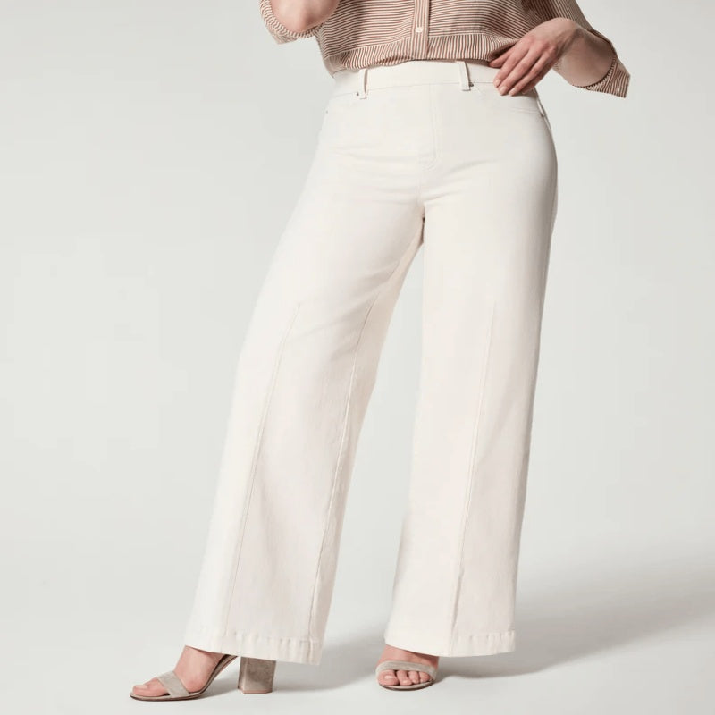 and Stretchy Flattering Women’s Wide-Leg Jeans - High-Rise Knitted Denim, Smooth Waistband, Weekend