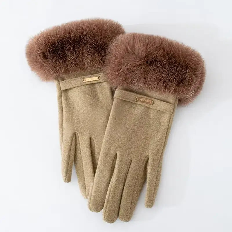 Women's Insulating Gloves - Fur Cuff, Suede, For Commuting