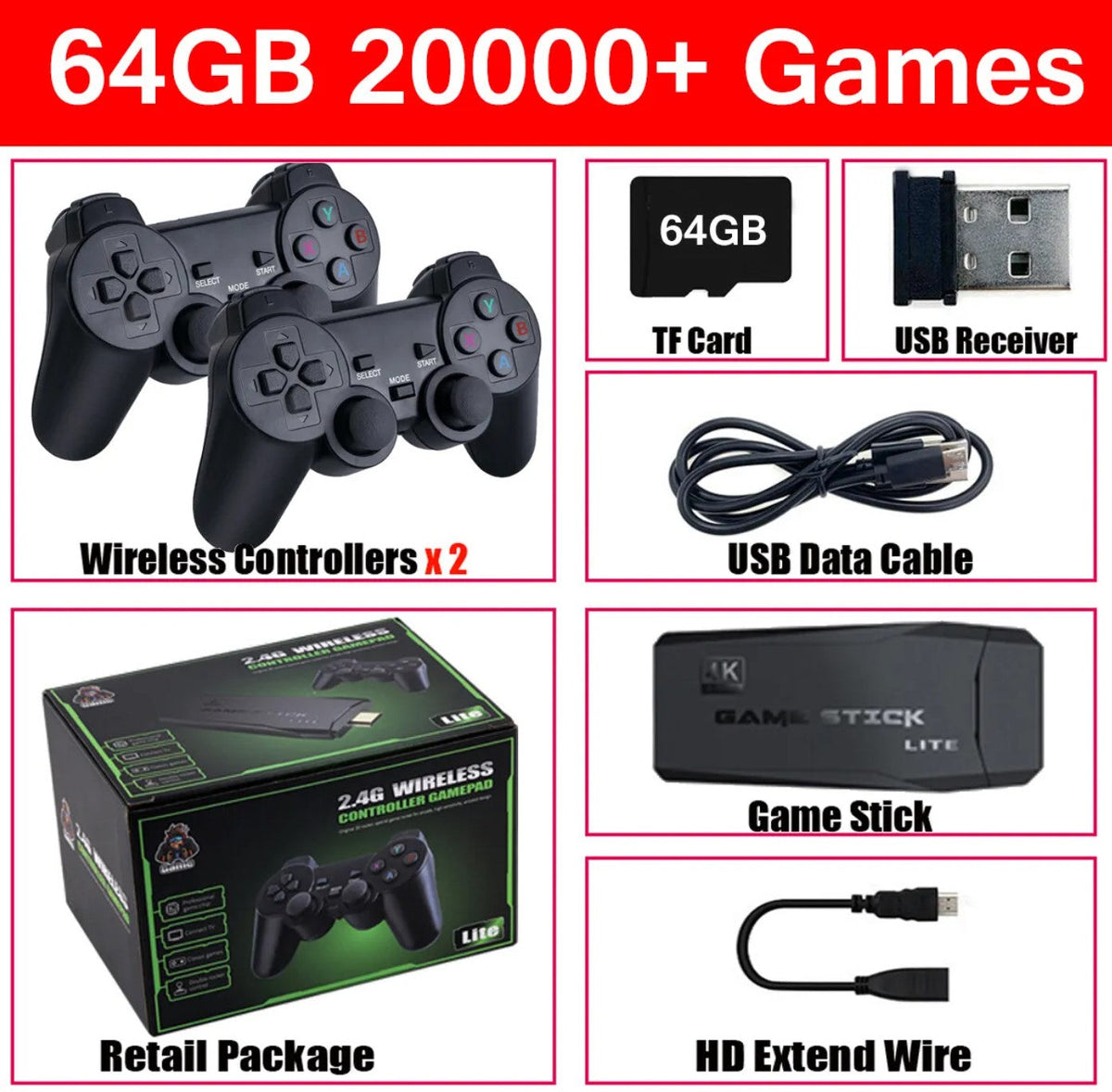 TikTok Viral Fall 2025, 20,000+ Games, Comes with 2 Cordless Controllers – 4K TV Game Stick 64GB Retro Gaming Console