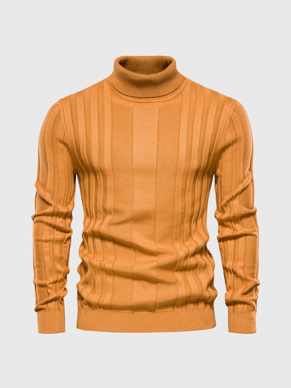 Men’s Warm Turtleneck Sweater - Ribbed Vertical Knit