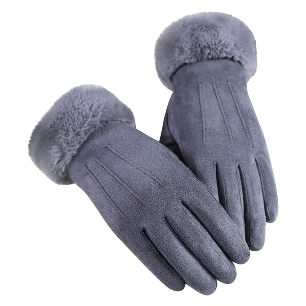 Womens Windproof Gloves - Touchscreen Faux Suede, Winter