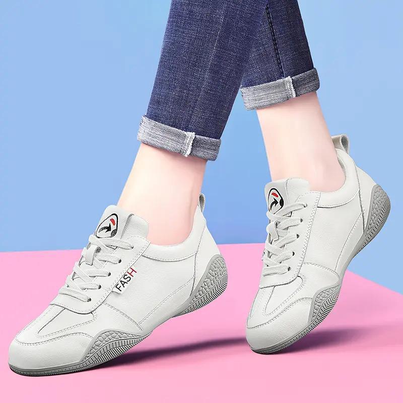 Plush durable women's sneakers - low-cut, genuine leather upper, for running daily workouts