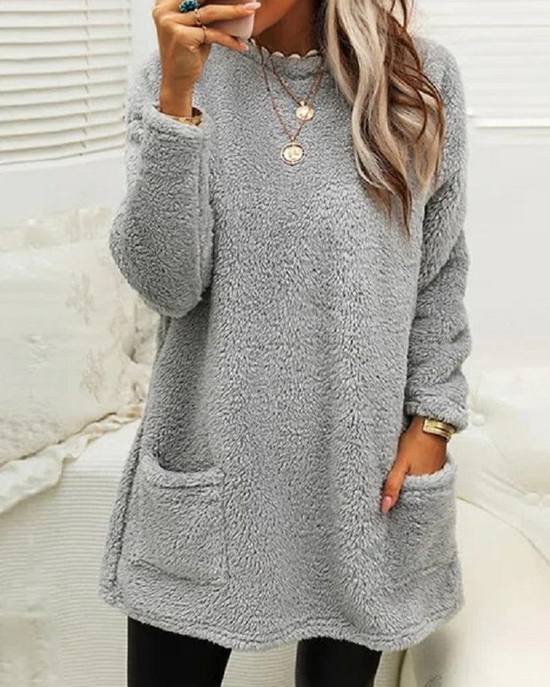 Plush Cozy Women’s Tunic Pullover - Oversized Sherpa, Winter