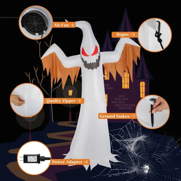 12ft Inflatable Ghost LED Flames Flashing Eyes Halloween