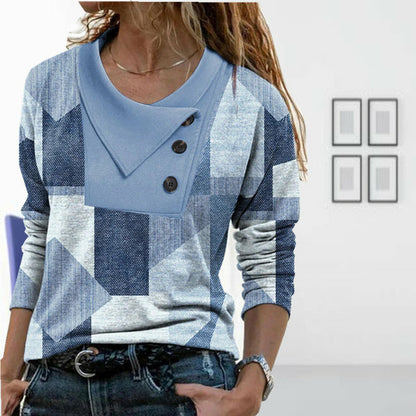 Geometric Print Casual Blouse in Cotton-Polyester Blend, Full Sleeve, Button Collar for Spring and Autumn Wear-1