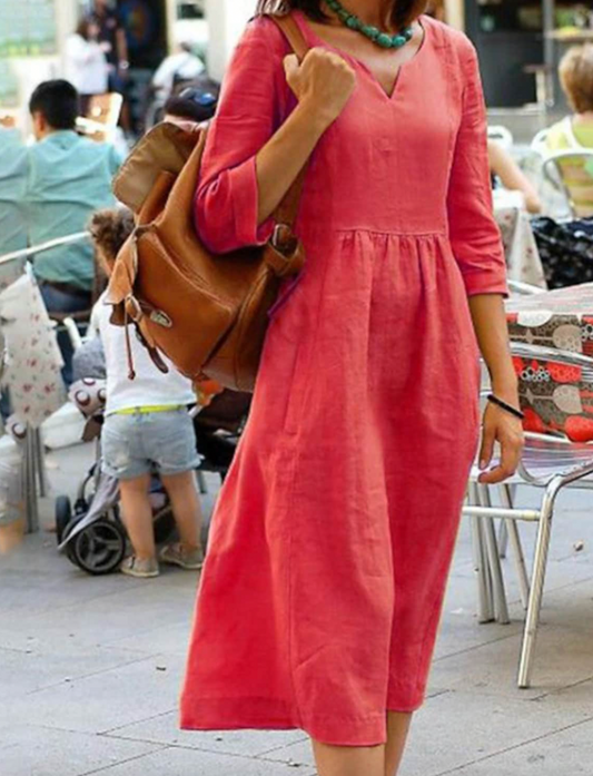 Womens Dress with 3/4 Sleeves, Flattering Fit, Comfortable Natural Fabric, Available in Multiple Colors-1
