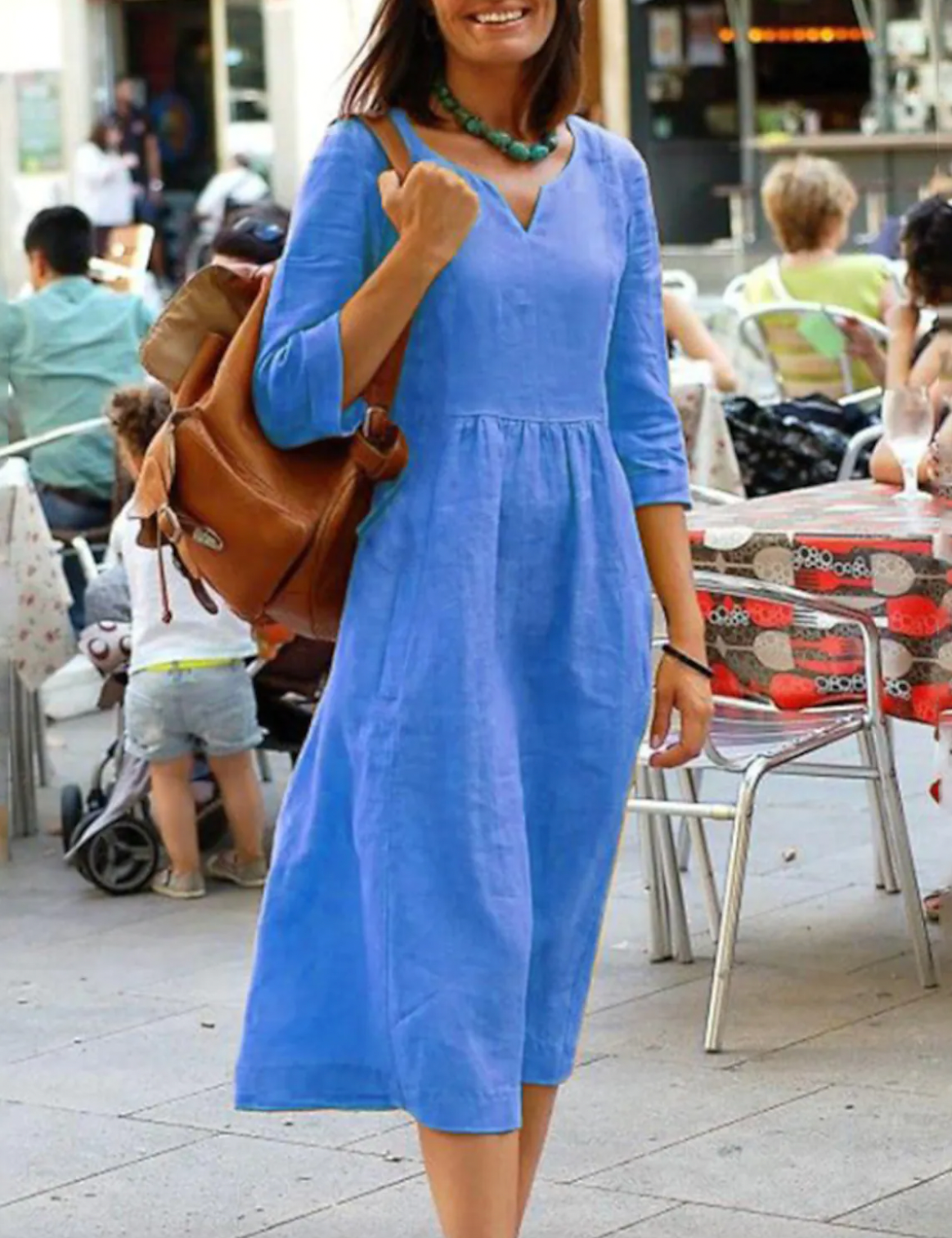 Variant image for Womens Dress with 3/4 Sleeves, Flattering Fit, Comfortable Natural Fabric, Available in Multiple Colors-13