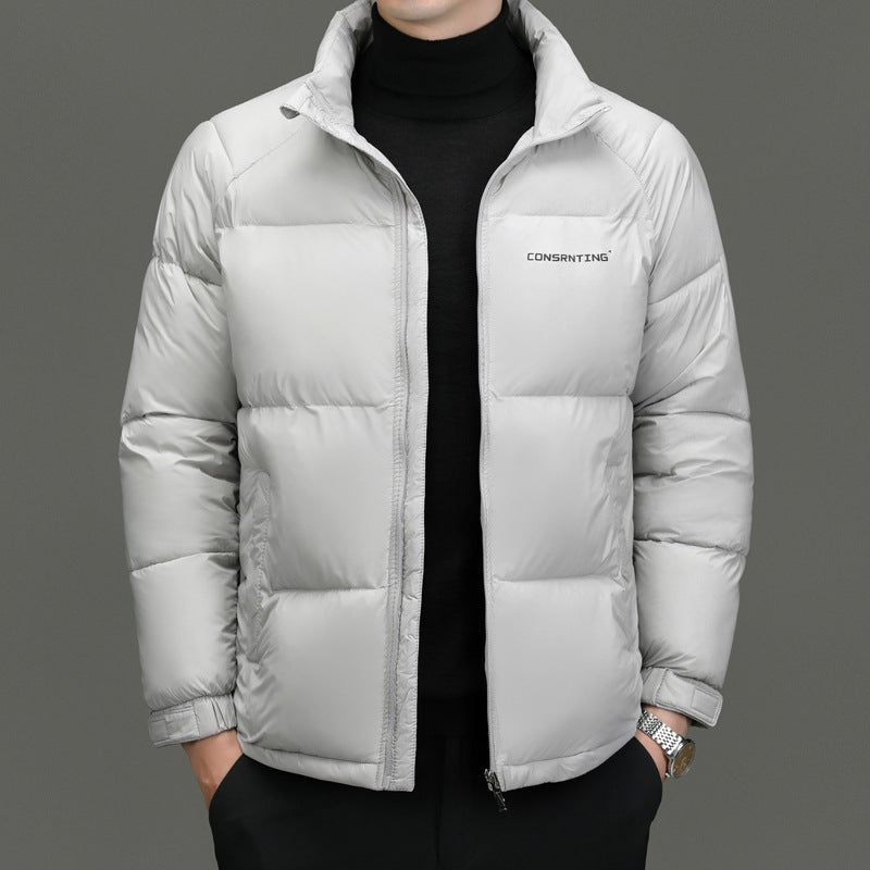 Men's Insulating Puffer Jacket - Stand Collar, Poly, Winter