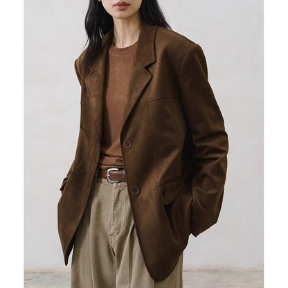 Plush women's blazer - tailored slim-fit, suede, for professional daily office wear