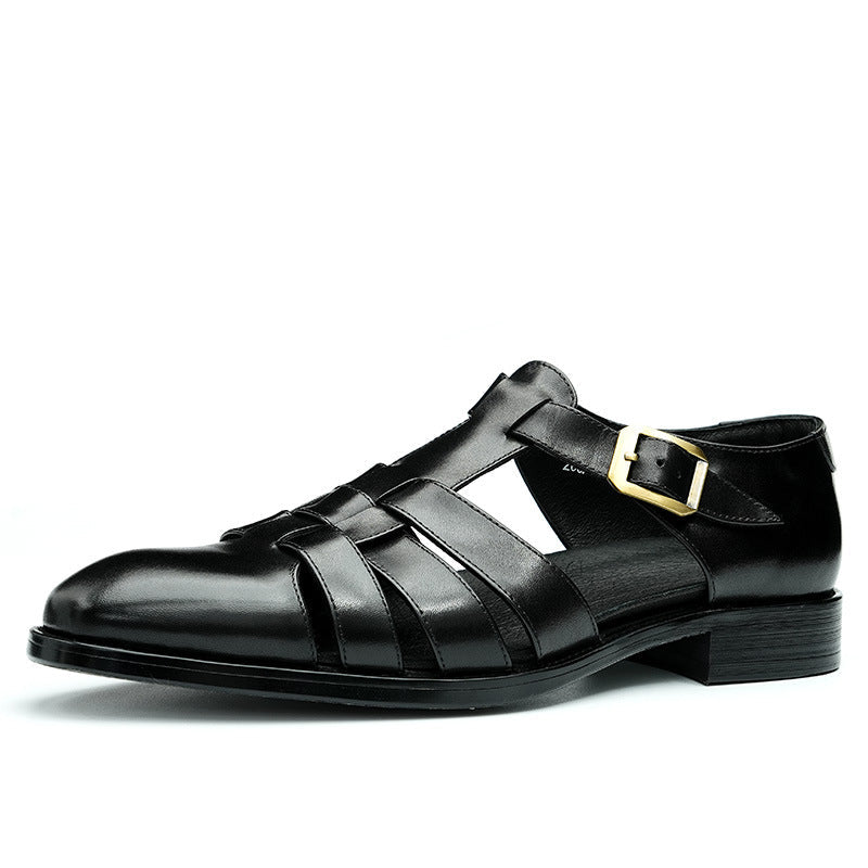 men's Breathable sandals - three-strap, genuine leather, for summer business casual