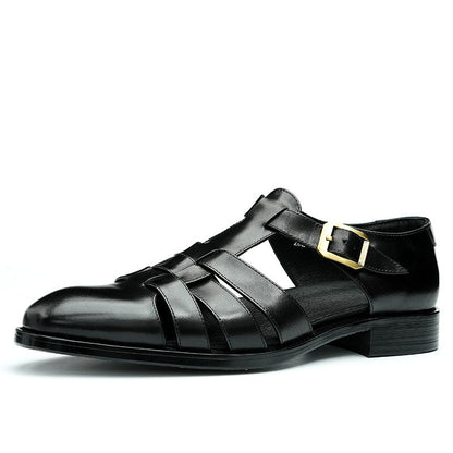 men's Breathable sandals - three-strap, genuine leather, for summer business casual