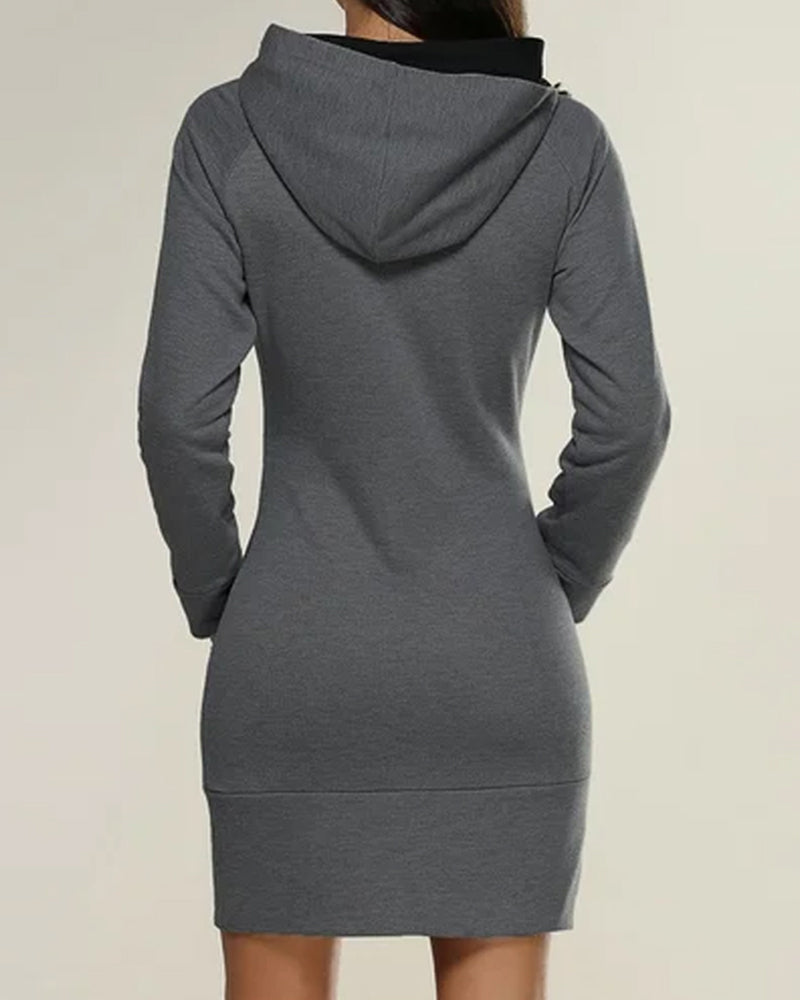 Plush Women’s Hoodie Dress - Above Knee Sweatshirt, Casual
