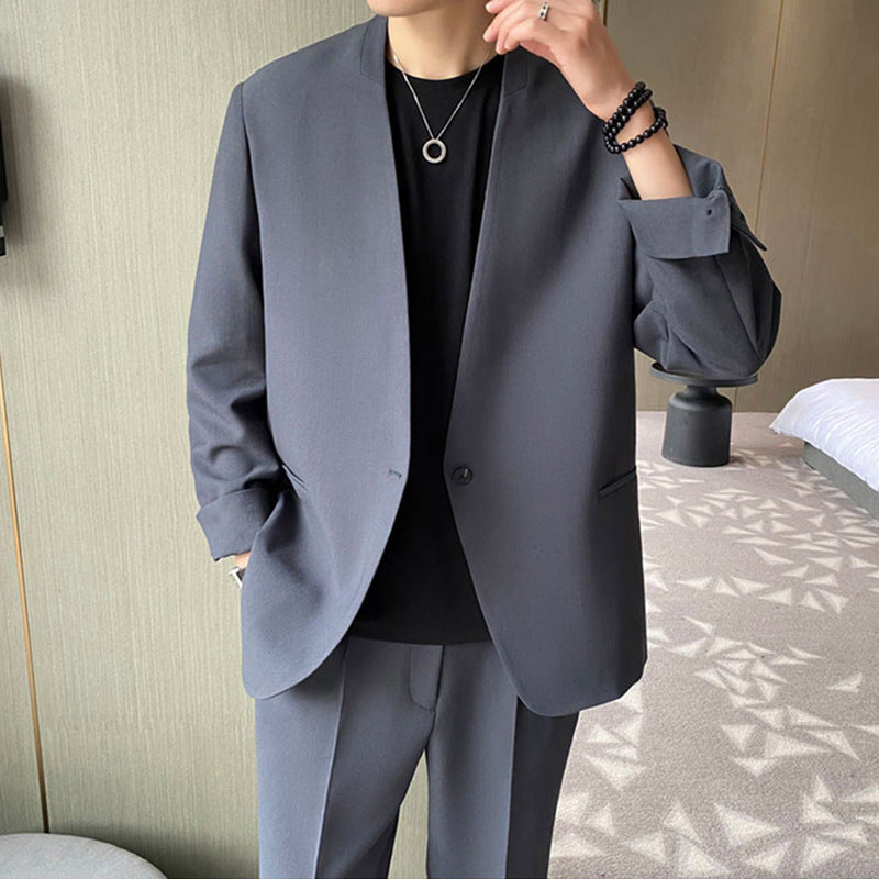 relaxed fit, Korean style, wool blend, for smart casual – Light men's suit set