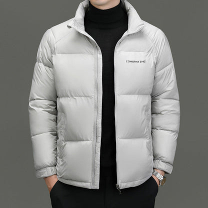 Men's Insulating Puffer Jacket - Stand Collar, Poly, Winter