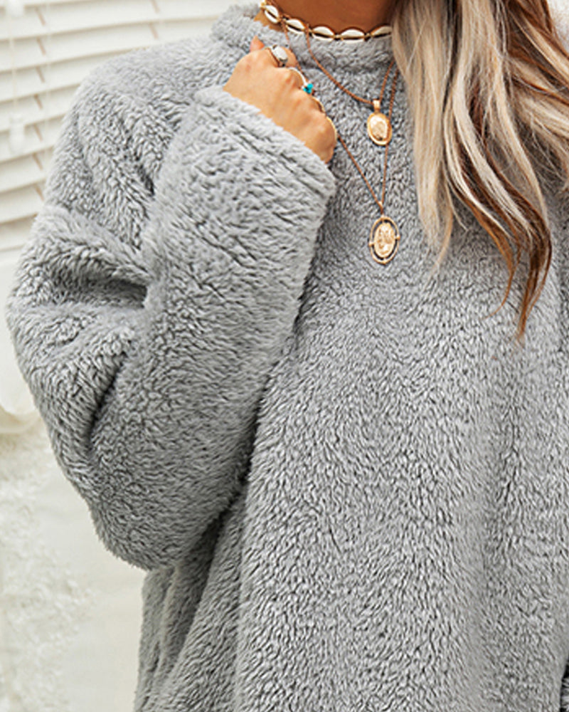Plush Cozy Women’s Tunic Pullover - Oversized Sherpa, Winter
