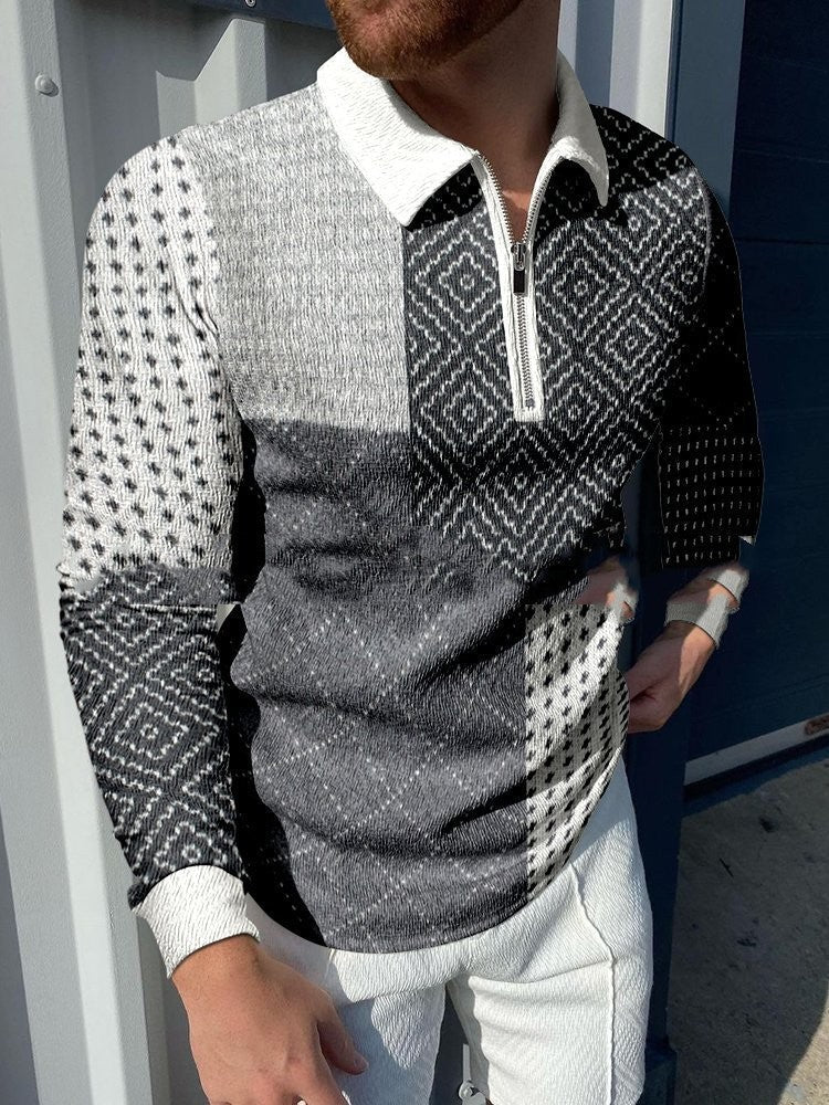 Plush Textured Men's Polo Sweater - Patterned Knit, Cotton