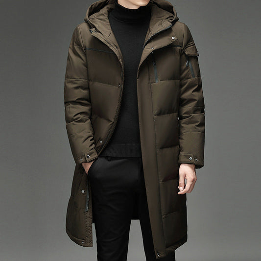 Light Cozy Men's Down Coat - Long Puffer, Goose Down