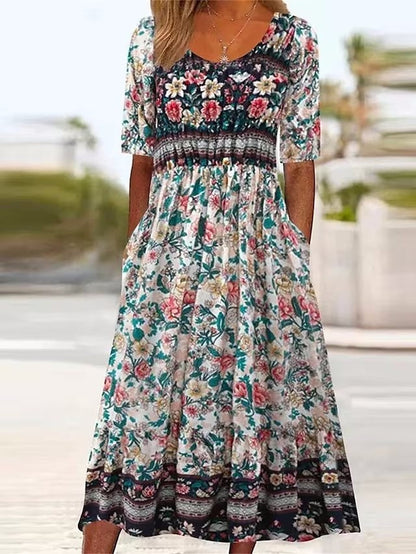 A-line, ethnic-print, polyester, for casual summer outings – Light women's maxi dress