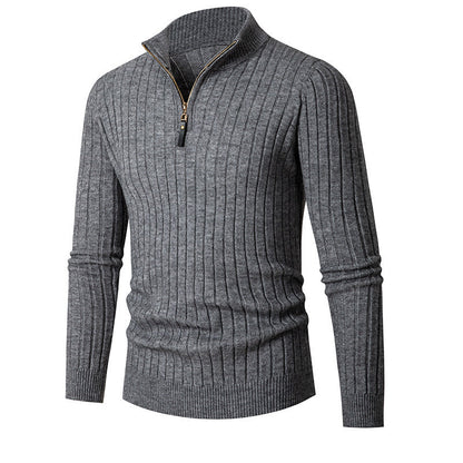 Men's Fitted Half Turtleneck Zip Sweater - Ribbed Knit