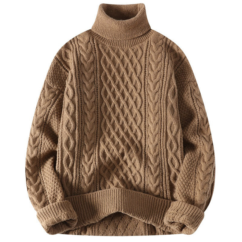 Men's Warm Turtleneck Sweater - Oversized Cable Knit, Wool