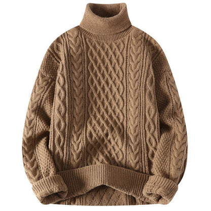 Men's Warm Turtleneck Sweater - Oversized Cable Knit, Wool