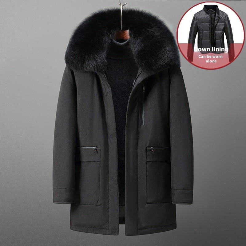 Warm Timeless Men's Down Jacket - Mid Length Polyester