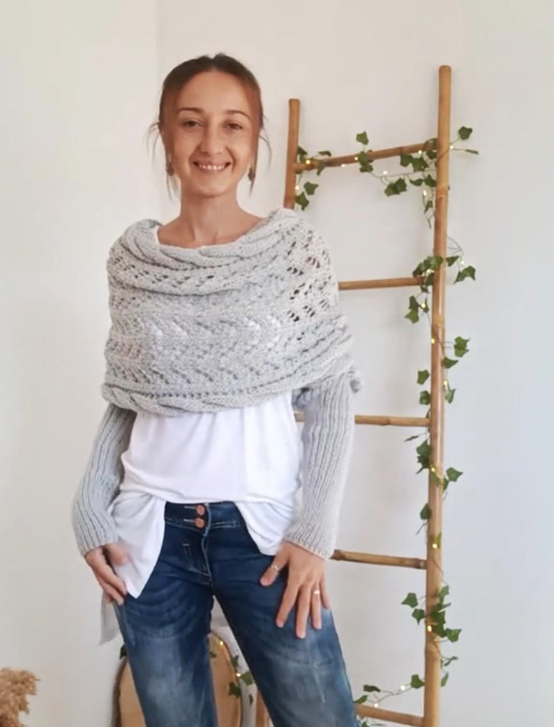 Plush Women’s Scarf - Openwork Rectangular, Knit, For Winter