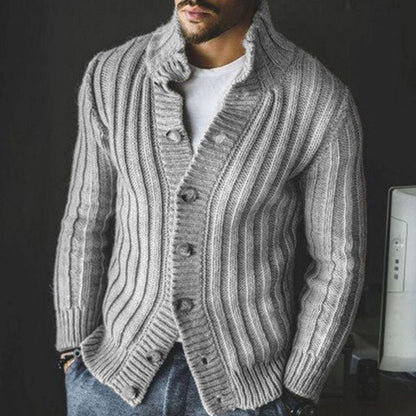 Warm Timeless Men's Cardigan - Shawl Collar, Wool Blend