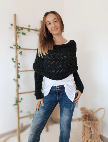 Plush Women’s Scarf - Openwork Rectangular, Knit, For Winter