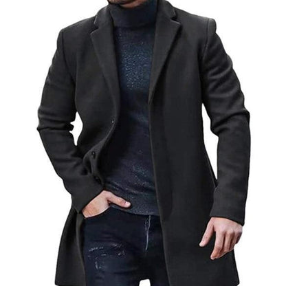 Refined Warm Men's Tweed Coat - Medium-Length Polyester