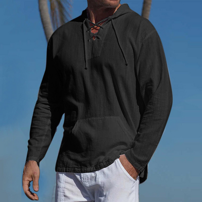 Light Casual Mens Pullover - Laceup V Neck, Linen