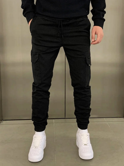 Comfortable Loose Fit Black Cargo Pants for Women with Practical Pockets and Elastic Waistband-1