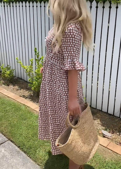 Short-Sleeve Midi Dress for Women in Polka Dot Design, Lightweight Breathable Fabric, Relaxed Fit for Summer Events-3