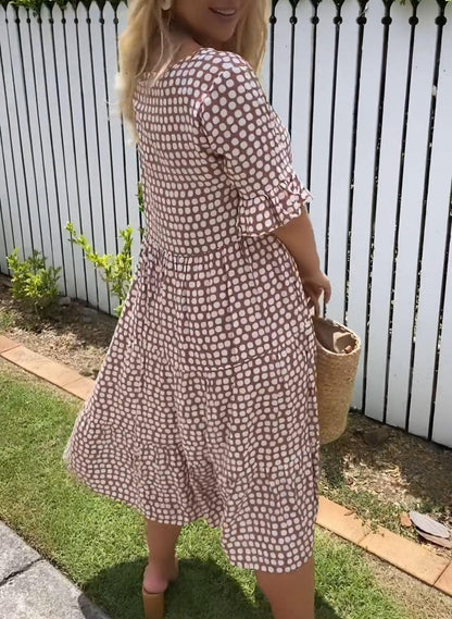 Short-Sleeve Midi Dress for Women in Polka Dot Design, Lightweight Breathable Fabric, Relaxed Fit for Summer Events-4