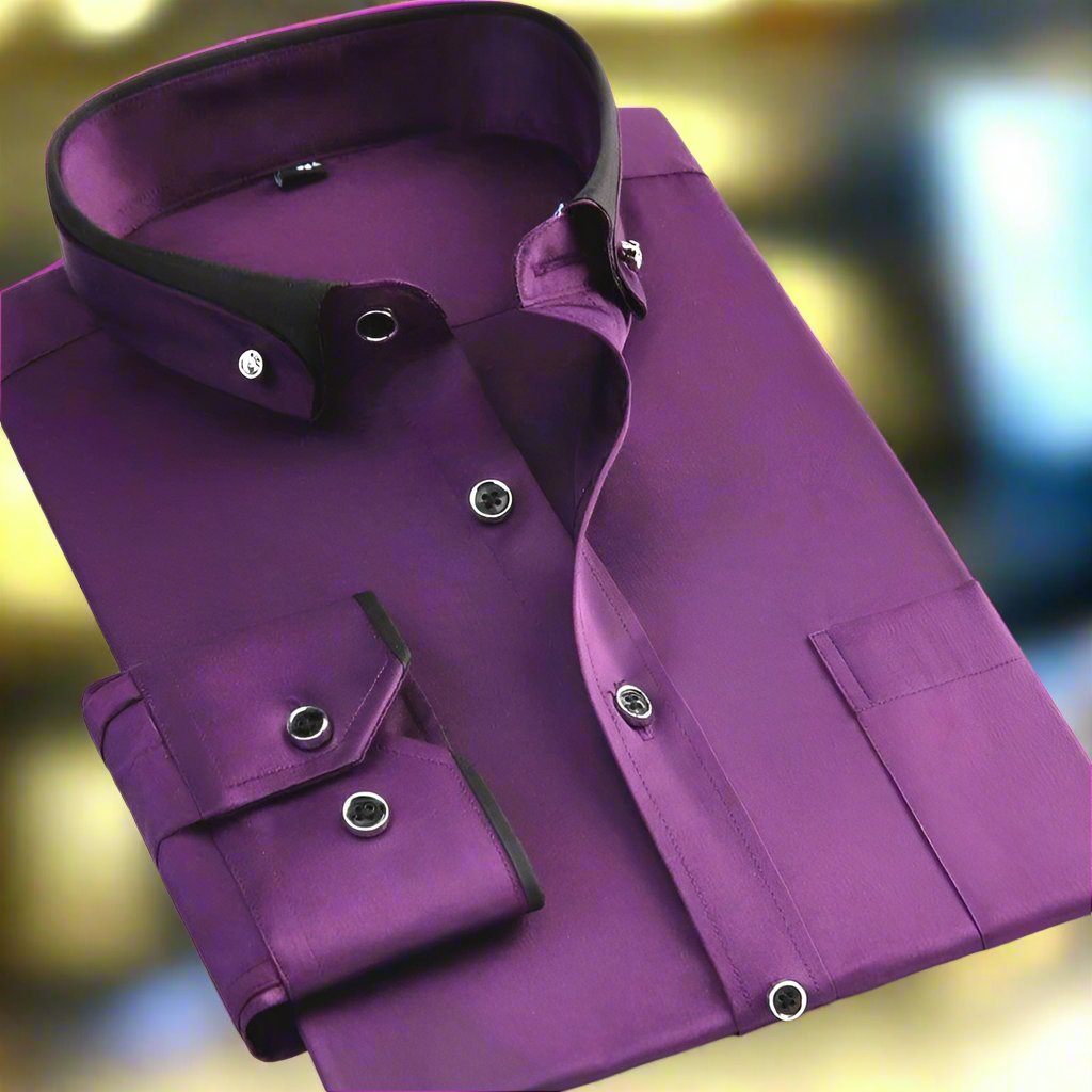 Variant image for Classic Long Sleeve Men's Dress Shirt with Contrasting Collar and Buttoned Cuffs, Premium Cotton Blend, Regular Fit, Versatile Style-19