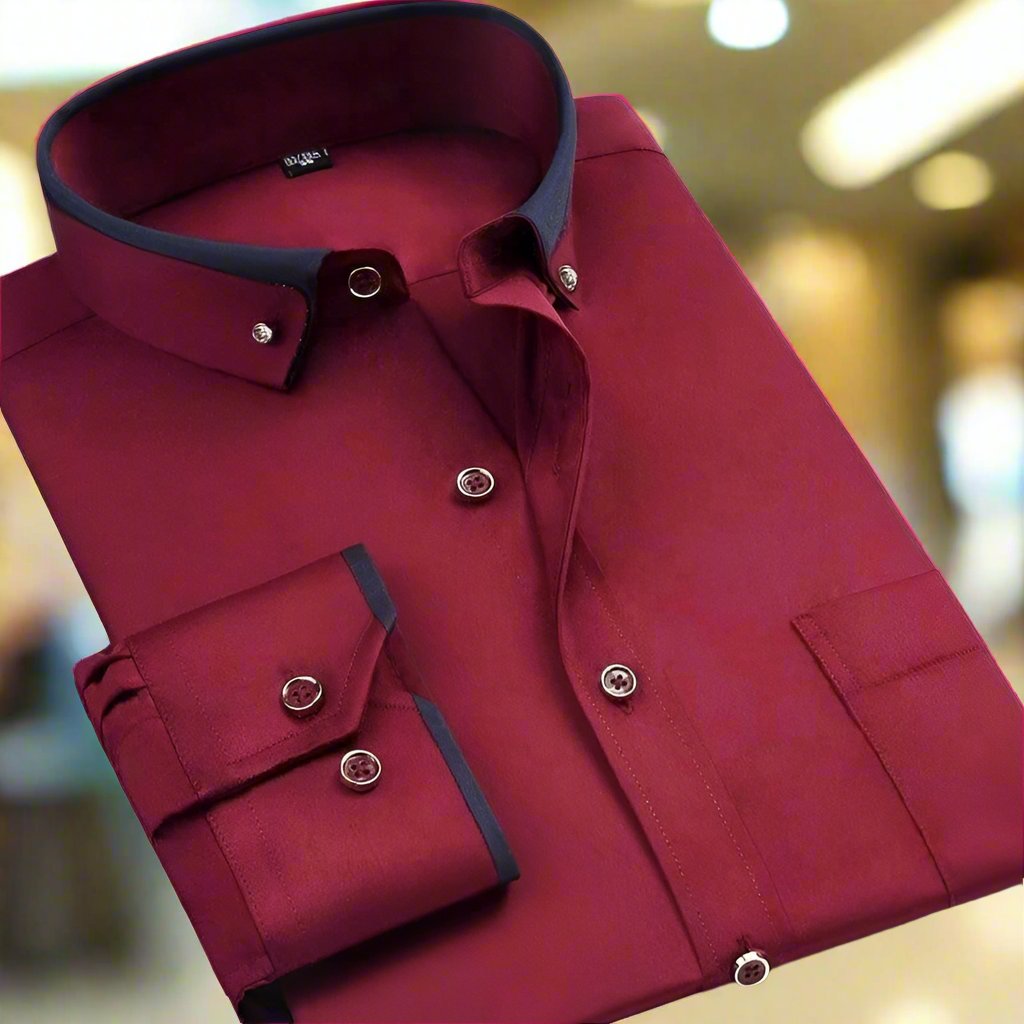 Classic Long Sleeve Men's Dress Shirt with Contrasting Collar and Buttoned Cuffs, Premium Cotton Blend, Regular Fit, Versatile Style-3