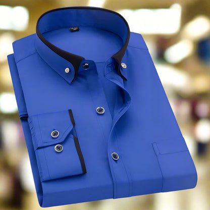 Variant image for Classic Long Sleeve Men's Dress Shirt with Contrasting Collar and Buttoned Cuffs, Premium Cotton Blend, Regular Fit, Versatile Style-31