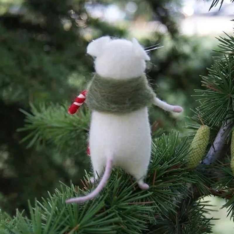 Felt Handcrafted Pumpkin Mouse Ornament - Unique Seasonal Decor for Halloween & Christmas Celebrations