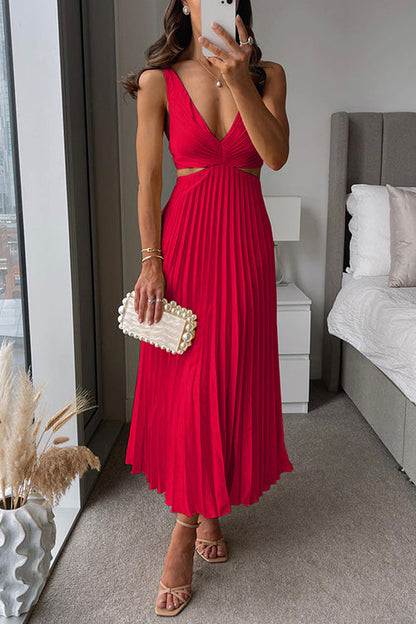 Variant image for Elegant Pleated Satin Evening Dress with Deep V Neckline - Formal Wedding Guest Gown Available in Six Colors-15