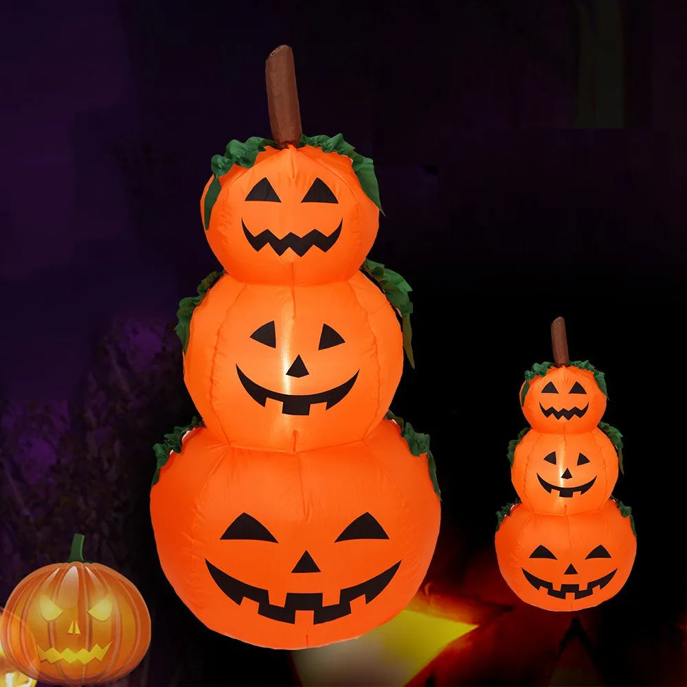 Outdoor Yard Decoration – 3.94ft Halloween Inflatable Pumpkin Stack with LED Rotating Lights