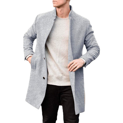 Timeless Warm Men's Wool Coat - Stand Collar, Mid Thigh
