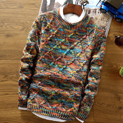 Plush Textured Men’s Sweater - Crewneck Knit, Cotton Casual